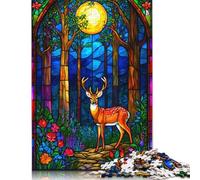 Rompecabezas de Ciervo en el Bosque con vitrales. Desafiante y Estimulante. Rompecabezas de cartón 100% Reciclado. Regalo de cumpleaños para Adultos. 1000 Piezas (38 x 26 cm).