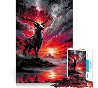 Rompecabezas de Ciervo místico en Paisaje Rojo para Adultos, 1000 Piezas, Juguete Intelectual, Juego Relajante, Arte de Pared de Calidad (38x26cm)