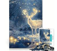 Rompecabezas de Ciervos Blancos en un Bosque nevado de 1000 Piezas para Adultos Recall Fun Play Ensamblaje Firme y Seguro Actividad Nocturna para Toda la Familia (38x26cm)