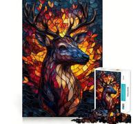 Rompecabezas de Ciervos con vidrieras de 1000 Piezas para Adolescentes Mejora la Memoria Divertido y Relajante Bordes Afilados 38x26cm