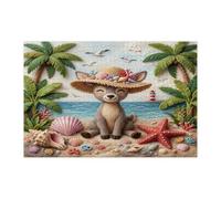 Rompecabezas de ciervos de playa de verano para adultos, 1000 piezas, rompecabezas de madera con palmeras tropicales, divertidos estampados de animales para entretenimiento creativo
