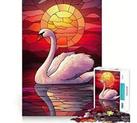 Rompecabezas de Cisne al Atardecer en vidriera para Adolescentes, 1000 Piezas, Pure Logic Toy, Quiet Calm Clean Cut, decoración de Pared 38x26cm