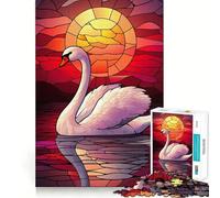 Rompecabezas de Cisne al Atardecer en vidriera para Adultos, 1000 Piezas, estimula la Memoria, diversión Relajante, Corte de Primera Calidad, Regalo Original 38x52cm