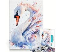 Rompecabezas de Cisne en Acuarela con Salpicaduras para Adultos 1000 Piezas Juego para ejercitar la Mente Corte de precisión Bordes Suaves desafío Divertido para Pasar el Tiempo (50x75cm)