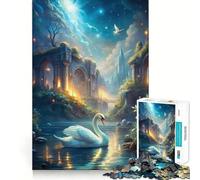 Rompecabezas de Cisne en Paisaje fantástico con ruinas para Adolescentes, 1000 Piezas, para desarrollar la Memoria, Tiempo Libre, Bordes limpios, un Bonito Regalo 38x52cm