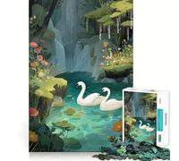 Rompecabezas de cisnes en un Estanque con Cascada Floral para Adolescentes, 1000 Piezas, para Mejorar la Memoria, Tiempo Libre, Bordes limpios, un Regalo Encantador 38x52cm