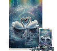 Rompecabezas de cisnes Enamorados bajo la Lluvia arcoíris, 1000 Piezas para Adultos, Juguete Inteligente para Jugar en Interiores, Corte preciso, Regalo Encantador 50x75cm