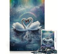 Rompecabezas de cisnes Enamorados bajo la Lluvia arcoíris para Adolescentes, 1000 Piezas, Pure Logic Toy, Quiet Calm Clean Cut, decoración de Pared 38x26cm