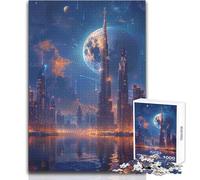 Rompecabezas de Ciudad futurista con Luna para Adultos, 1000 Piezas, Juego Educativo, desafío Mental, Valor Sentimental, tamaño 50x75cm