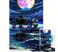 Rompecabezas de Coche clásico bajo la Luna Llena para Adultos Juego Think Boost de 1000 Piezas Estructura de Encaje precisa Fácil de Aprender Diversión para Toda la Familia (50x75cm)