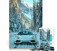 Rompecabezas de Coche Deportivo Blanco en montañas Nevadas 1000 Piezas Juego de concentración Mental diseño de Ajuste Huecos desafío Cerebral Interactivo para el hogar (38x52cm)