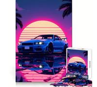 Rompecabezas de Coche Deportivo neón Skyline GTR para Adolescentes, 1000 Piezas, Juguete de lógica, cómodo, Relajante, Corte Suave, Regalo para Festivales (38x26cm)