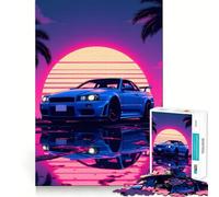 Rompecabezas de Coche Deportivo neón Skyline GTR para Adolescentes, 1000 Piezas, Juguete de lógica, cómodo, Relajante, Corte Suave, Regalo para Festivales (38x26cm)