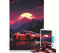 Rompecabezas de Coche Deportivo Rojo al Atardecer para Adultos, 1000 Piezas, para Fortalecer la Memoria, Divertido, de Calidad, Elegante, Regalo (50x75cm)
