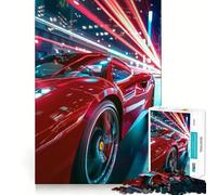 Rompecabezas de Coche Deportivo Rojo de Noche para Adolescentes, 1000 Piezas, Mejora la Memoria, Alivio de tensión, Borde Ajustado, Pieza de Arte Fino (38x52cm)