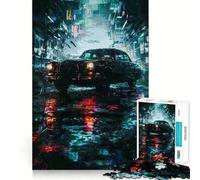 Rompecabezas de Coche Retro en Ciudad neón para Adolescentes, 1000 Piezas, Recuerdo, Mejora, Relajante, Divertido, decoración de Pared con Corte nítido (50x75cm)