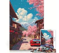 Rompecabezas de Coche Rojo en Flor de Cerezo japonés para Adolescentes, 1000 Piezas, Juguete para la Mente, Escape Tranquilo, Borde preciso, Regalo increíble (50x75cm)