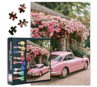 Rompecabezas de coche rosa vintage de 1000 piezas para adultos, romántico, Cottagecore, arte con casa de rosas, 70 x 50 cm, sofisticado juego de puzles para mujeres (regalo accesorio para el hogar)