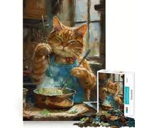 Rompecabezas de Cocina con diseño de Gato atigrado Naranja, 1000 Piezas, para Adolescentes, para ejercitar la Mente y Disfrutar en Familia, con Bordes precisos, Regalo Memorable (50x75cm)