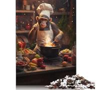 Rompecabezas de Cocina Mono cocinando, Hecho con Materiales respetuosos con el Medio Ambiente, 100% cartón Reciclado, Ideal para niños y Adultos, 1000 Piezas (26 x 38 cm)