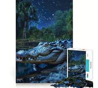 Rompecabezas de cocodrilo bajo el Cielo Nocturno para Adultos,1000 Piezas,estimulación Mental,Juego de Corte preciso,alineación, Actividad para Fortalecer los Lazos Familiares (50x75cm)