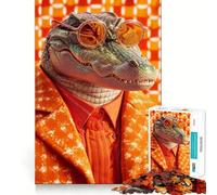 Rompecabezas de cocodrilo con Traje Naranja,1000 Piezas,Entrenamiento cognitivo,Piezas Perfectamente encajables,Regalo de cumpleaños,Juguete para ejercitar la Mente (38x26cm)