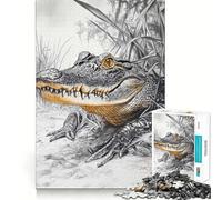 Rompecabezas de cocodrilo en la Hierba para Adolescentes,1000 Piezas,Juego de Habilidades mentales,Cortado con láser para un Tiempo de Entrenamiento Mental Tranquilo casa (50x75cm)