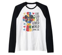 Rompecabezas de Conciencia sobre el Autismo Cruz Juan 3:16 Versículo de la Biblia Camiseta Manga Raglan