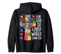 Rompecabezas de Conciencia sobre el Autismo Cruz Juan 3:16 Versículo de la Biblia Sudadera con Capucha