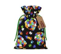 Rompecabezas de concienciación sobre el autismo, bolsa de regalo de lino con cordón para fiestas de Navidad, bolsas de regalo de embalaje de vacaciones.
