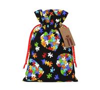 Rompecabezas de concienciación sobre el autismo, bolsa de regalo de lino con cordón para fiestas de Navidad, bolsas de regalo de embalaje de vacaciones.