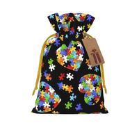 Rompecabezas de concienciación sobre el autismo, bolsa de regalo de lino con cordón para fiestas de Navidad, bolsas de regalo de embalaje de vacaciones.