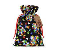 Rompecabezas de concienciación sobre el autismo con impresión de corazón de 4.7 x 6.9 pulgadas en bolsa de Navidad con cordón, ideal para adultos para envolver regalos para Navidad Halloween