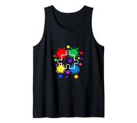 Rompecabezas de concienciación sobre el autismo con salpicaduras de arco iris Camiseta sin Mangas
