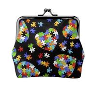 Rompecabezas de concienciación sobre el autismo, dije con estampado de corazón y monedero versátil, exquisita cartera impermeable con cierre de beso para llaves y tarjetas