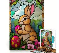 Rompecabezas de Conejito de Pascua de vidrieras para Adolescentes, 1000 Piezas, Juguete cognitivo, pasatiempo Tranquilo, Borde Premium, 50x75cm