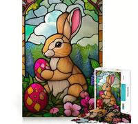 Rompecabezas de Conejito de Pascua de vitral para Adolescentes, 1000 Piezas, Mejora la Memoria, diversión Tranquila, Bordes precisos, Regalo artístico 38x26cm
