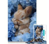 Rompecabezas de Conejito durmiendo Entre Flores Azules para Adultos, 1000 Piezas, Juguete de lógica Afilada, Divertido, de Corte preciso, Regalo Memorable 38x26cm