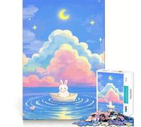 Rompecabezas de Conejo, Barco y Cielo Iluminado por la Luna, 1000 Piezas para Adolescentes Juego de lógica Tiempo de Juego cálido Pieza de colección de Arte de Corte preciso (50x75cm)