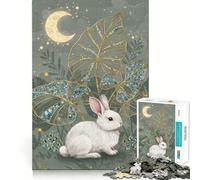 Rompecabezas de Conejo Blanco con Luna y Hojas para Adultos 1000 Piezas Juego de Memoria Cortado con láser para un Ajuste Perfecto aliviar el estrés (38x52cm)