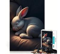 Rompecabezas de Conejo Blanco durmiendo, Lindo Conejito bebé para Adolescentes, 1000 Piezas, Juego de lógica, diversión en Interiores, Pieza de colección de Arte de Bordes precisos 50x75cm