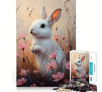 Rompecabezas de Conejo Blanco Entre Flores 1000 Piezas Juego de concentración Mental Corte de precisión Bordes Lisos Actividad Absorbente para Noches tranquilas (38x26cm)