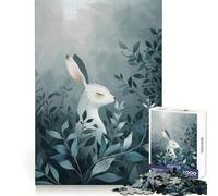 Rompecabezas de Conejo Blanco Entre follaje Azul, 1000 Piezas para Adultos Claridad Mental, relajación y diversión Bordes Finos (38x52cm)