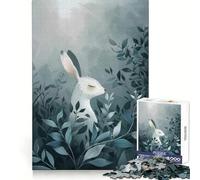 Rompecabezas de Conejo Blanco Entre follaje Azul para Adultos, 1000 Piezas, Ejercicio Mental, Ocio Consciente, Cierre Seguro, (50x75cm)