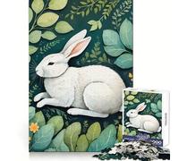 Rompecabezas de Conejo Blanco Entre follaje para Adultos, 1000 Piezas, para Mejorar la concentración, Actividad Relajante, Corte Suave, Regalo de Invierno (50x75cm)