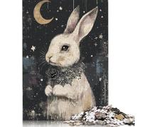 Rompecabezas de Conejo Blanco gótico con Roseta Negra. Diversión Familiar. Rompecabezas de cartón 100% Reciclado. Regalos para niños y Adultos a Partir de 12 años. 1000 Piezas (75 x 50 cm).