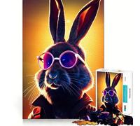 Rompecabezas de Conejo con Gafas de Sol, 1000 Piezas, para Adolescentes, para Mejorar la Memoria, fácil de Usar, con Bordes limpios, Sorpresa navideña (38x52cm)