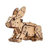 Rompecabezas de conejo de madera 3D, kit mecánico para construir para adultos, 288 piezas, modelo de conejo saltador con acción de salto accionada por resorte y orejas interactivas, regalo de
