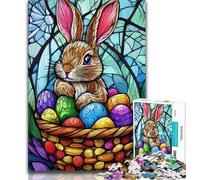 Rompecabezas de Conejo de Pascua con vidrieras para Adolescentes 1000 Piezas cumpleaños o decoración de Pared para Mayores de 14 años (26x38cm)