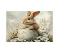 Rompecabezas de conejo de Pascua para adultos, 1000 piezas, flores silvestres pastel, huevos de animales, rompecabezas impresos de madera, decoraciones de patrón de campo para fiesta de